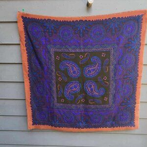 Vintage Challis Acrylic Navy Rust Paisley Scarf